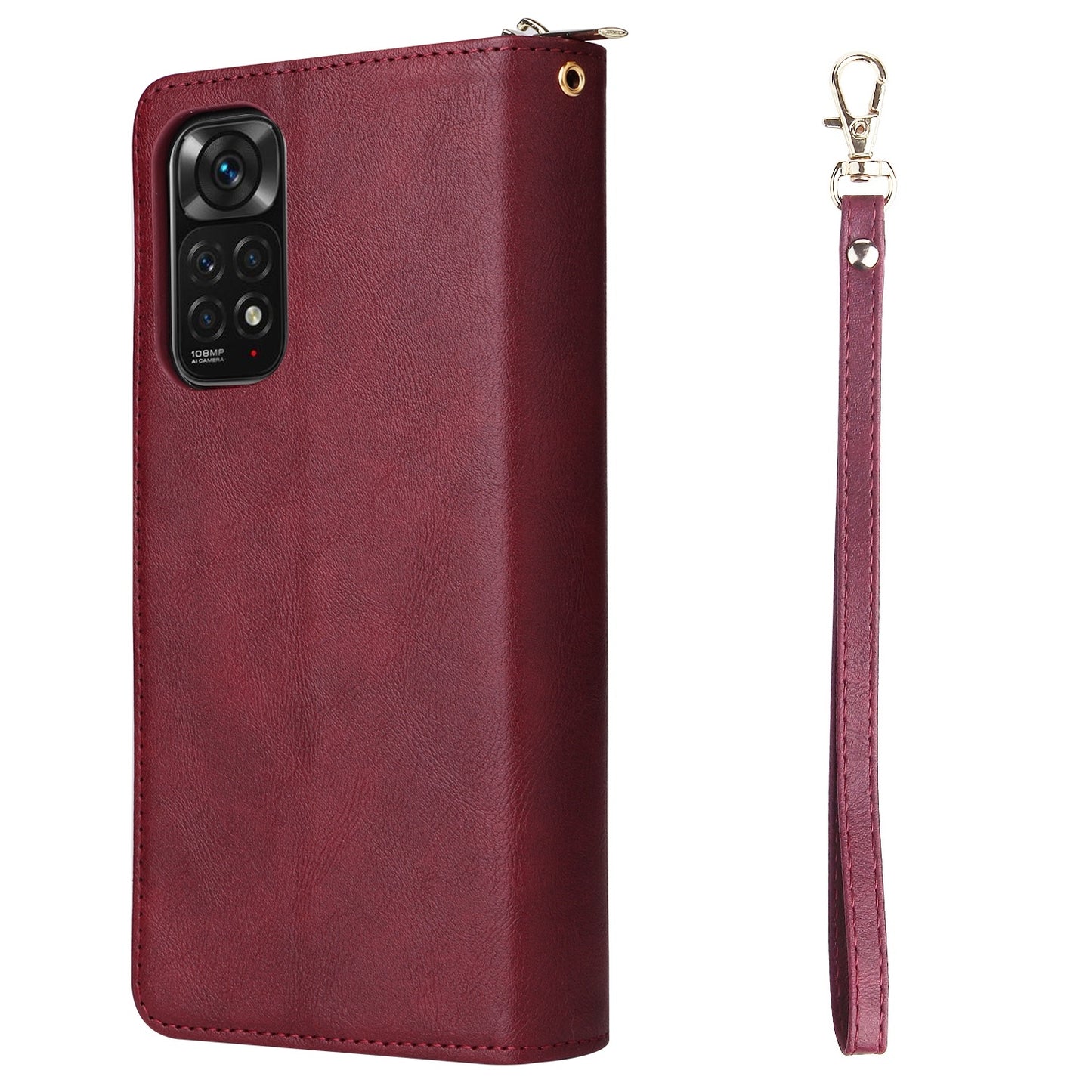 Redmi Note 11 Pro Global Leather Wallet Case with 9 Card Slots, Zipped Cash Pocket & Kickstand - Premium PU TPU Protective Cover with Wrist Strap