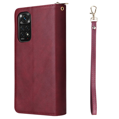 Redmi Note 11 Pro Global Leather Wallet Case with 9 Card Slots, Zipped Cash Pocket & Kickstand - Premium PU TPU Protective Cover with Wrist Strap