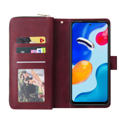 Redmi Note 11 Pro Global Leather Wallet Case with 9 Card Slots, Zipped Cash Pocket & Kickstand - Premium PU TPU Protective Cover with Wrist Strap