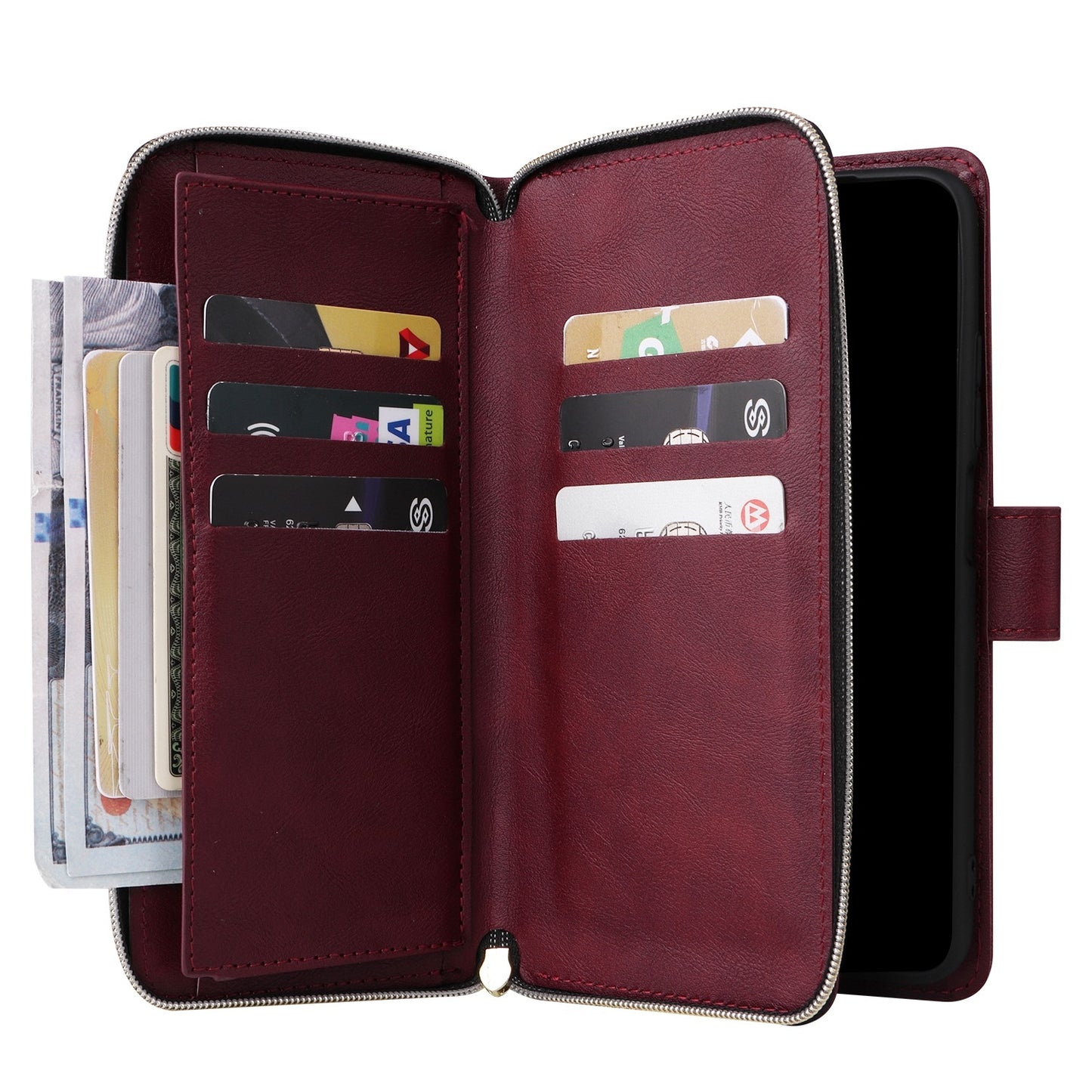 Redmi Note 11 Pro Global Leather Wallet Case with 9 Card Slots, Zipped Cash Pocket & Kickstand - Premium PU TPU Protective Cover with Wrist Strap