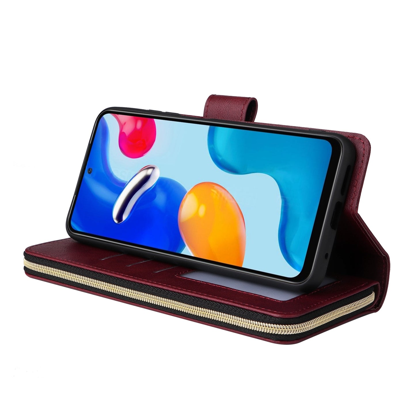 Redmi Note 11 Pro Global Leather Wallet Case with 9 Card Slots, Zipped Cash Pocket & Kickstand - Premium PU TPU Protective Cover with Wrist Strap