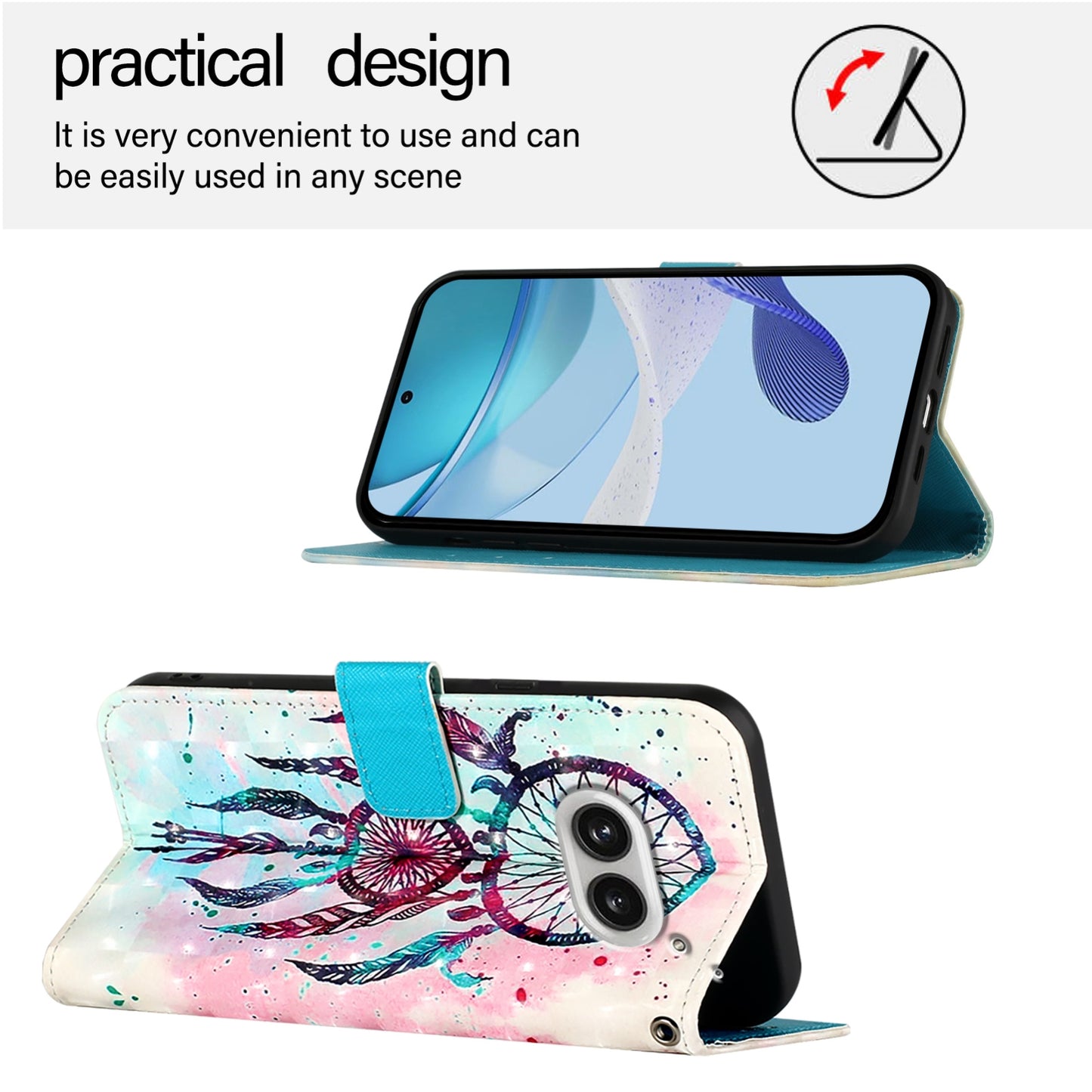 Nothing Phone 2a Leather Flip Phone Case with 3D Painted Design, Card Holder, Wallet & Stand Function - Durable Protection & Easy Access