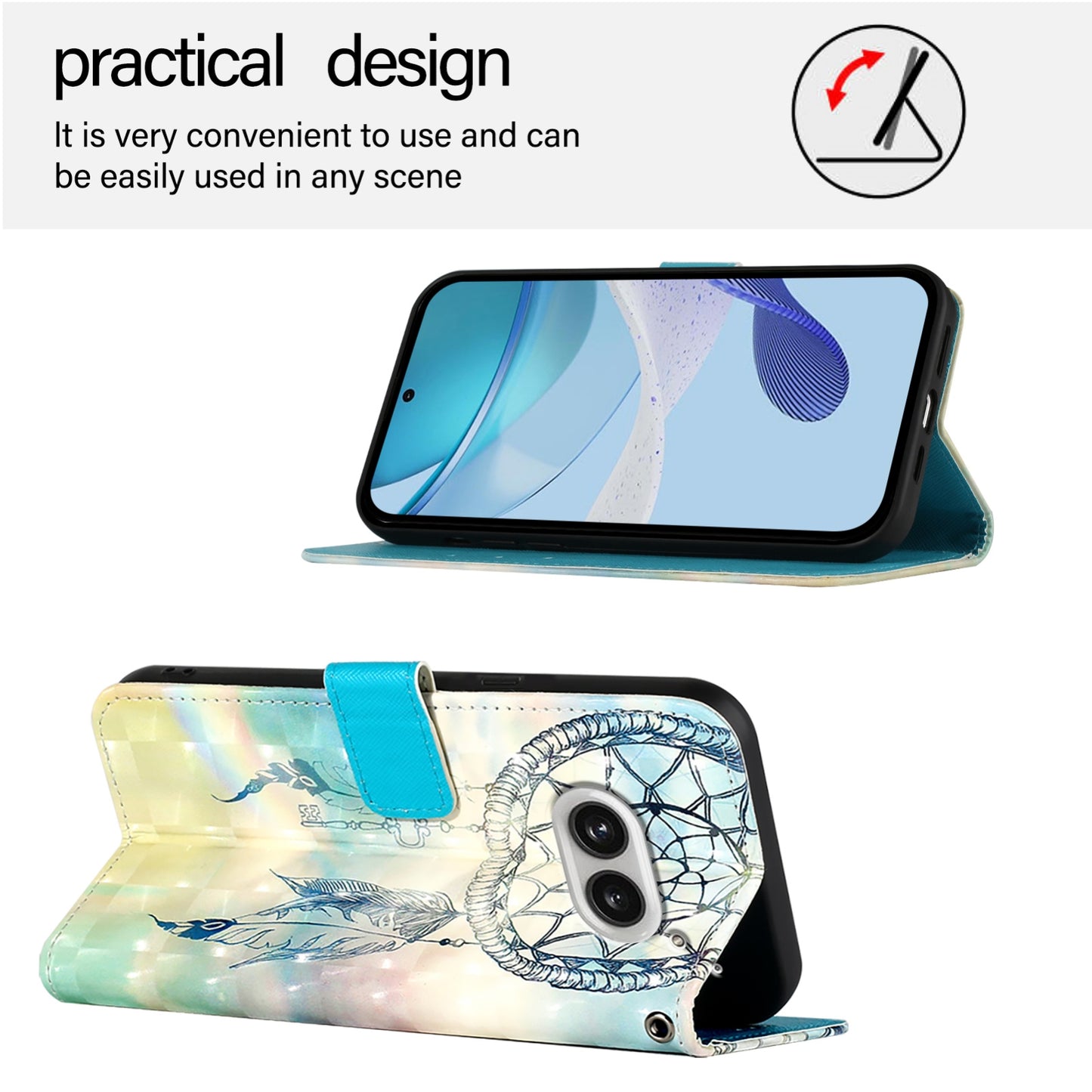 Nothing Phone 2a Leather Flip Phone Case with 3D Painted Design, Card Holder, Wallet & Stand Function - Durable Protection & Easy Access
