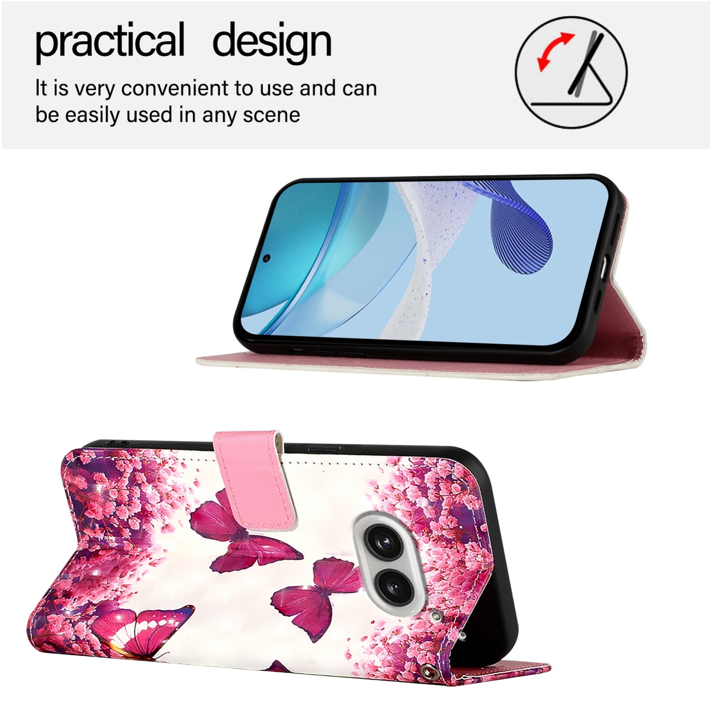 Nothing Phone 2a Leather Flip Phone Case with 3D Painted Design, Card Holder, Wallet & Stand Function - Durable Protection & Easy Access