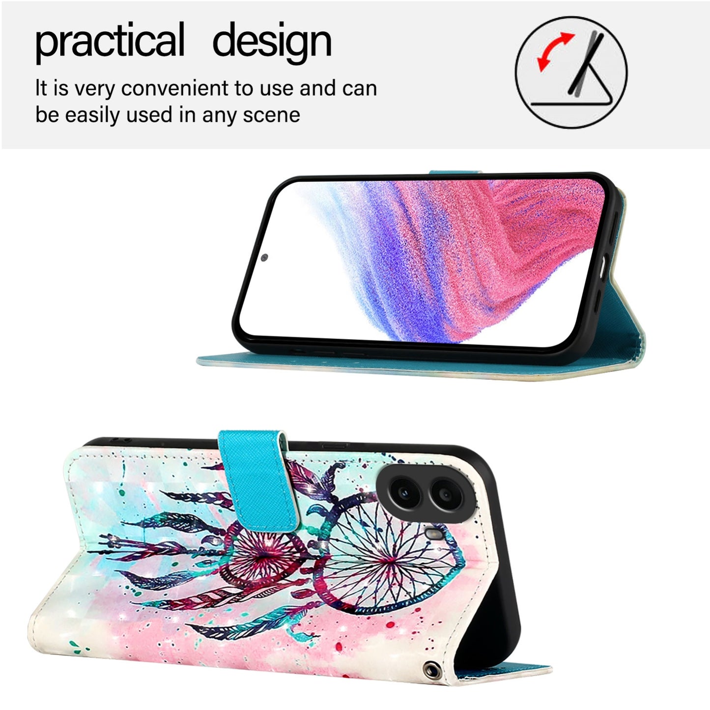 Nothing CMF Phone 1 Leather Flip Phone Case with 3D Painted Design, Card Holder, Wallet & Stand Function - Durable Protection & Easy Access