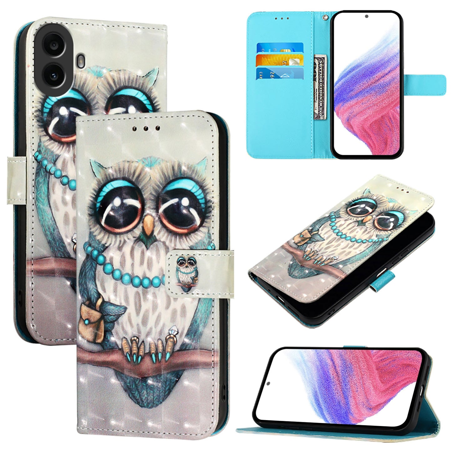 Nothing CMF Phone 1 Leather Flip Phone Case with 3D Painted Design, Card Holder, Wallet & Stand Function - Durable Protection & Easy Access