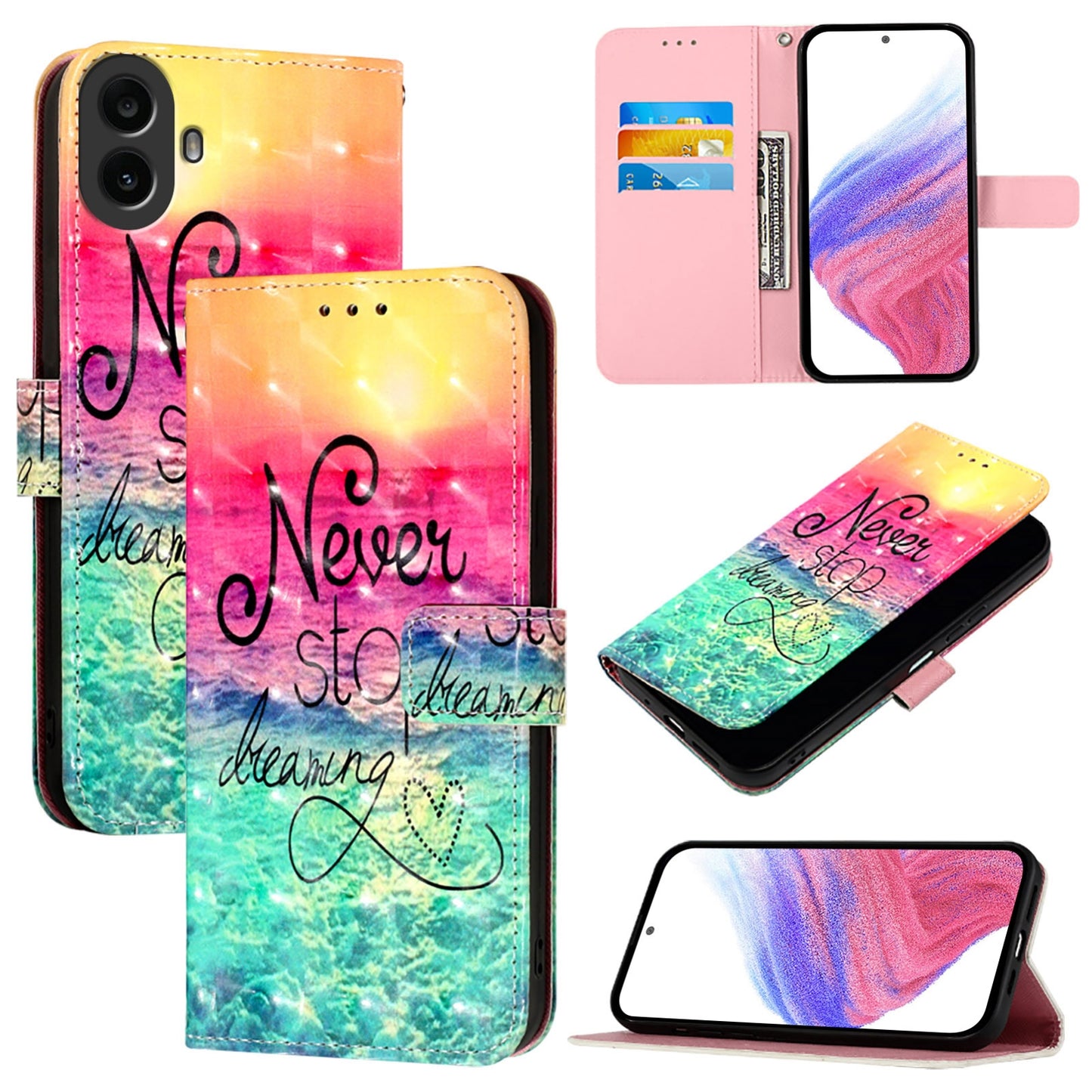 Nothing CMF Phone 1 Leather Flip Phone Case with 3D Painted Design, Card Holder, Wallet & Stand Function - Durable Protection & Easy Access