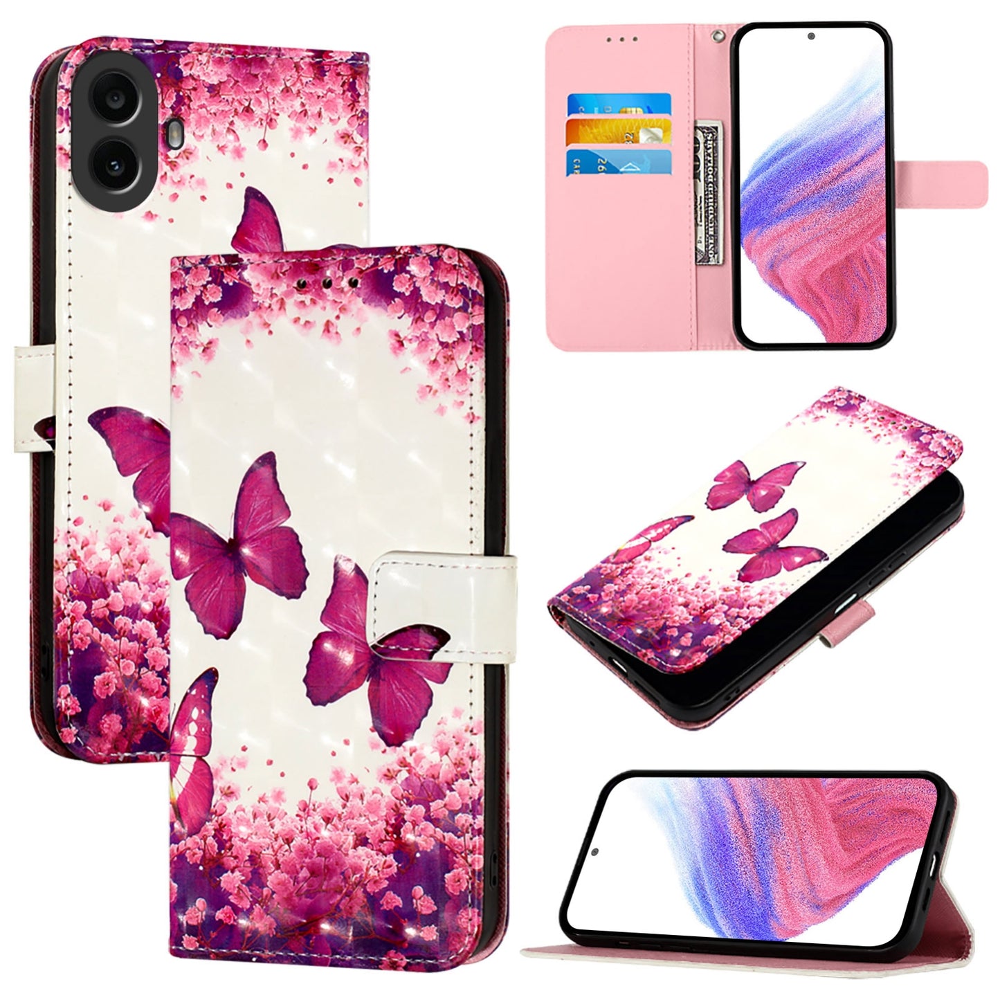 Nothing CMF Phone 1 Leather Flip Phone Case with 3D Painted Design, Card Holder, Wallet & Stand Function - Durable Protection & Easy Access
