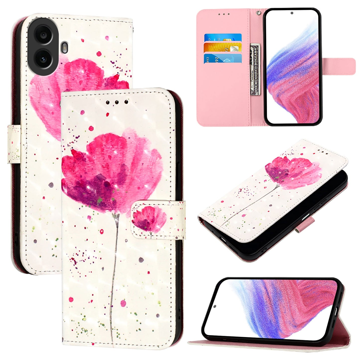 Nothing CMF Phone 1 Leather Flip Phone Case with 3D Painted Design, Card Holder, Wallet & Stand Function - Durable Protection & Easy Access