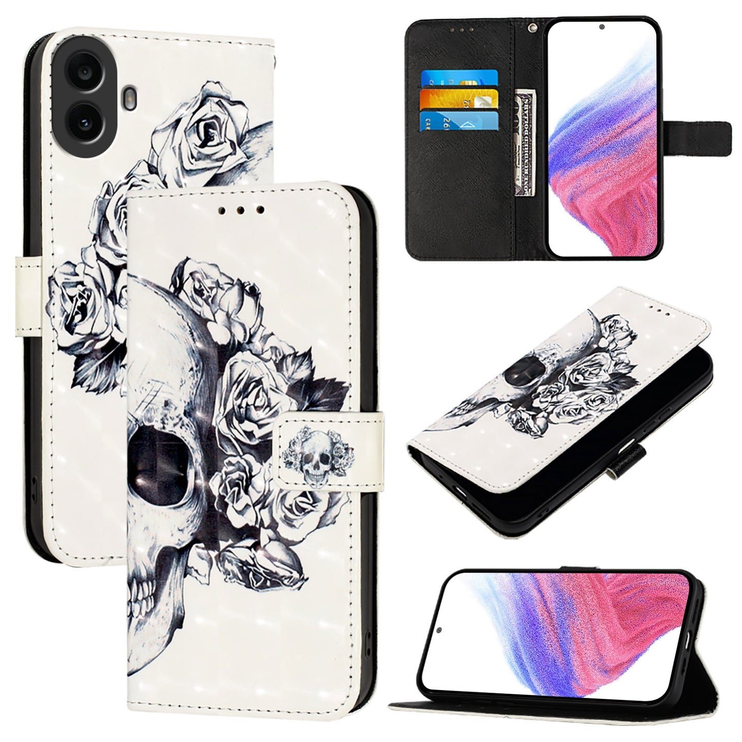 Nothing CMF Phone 1 Leather Flip Phone Case with 3D Painted Design, Card Holder, Wallet & Stand Function - Durable Protection & Easy Access