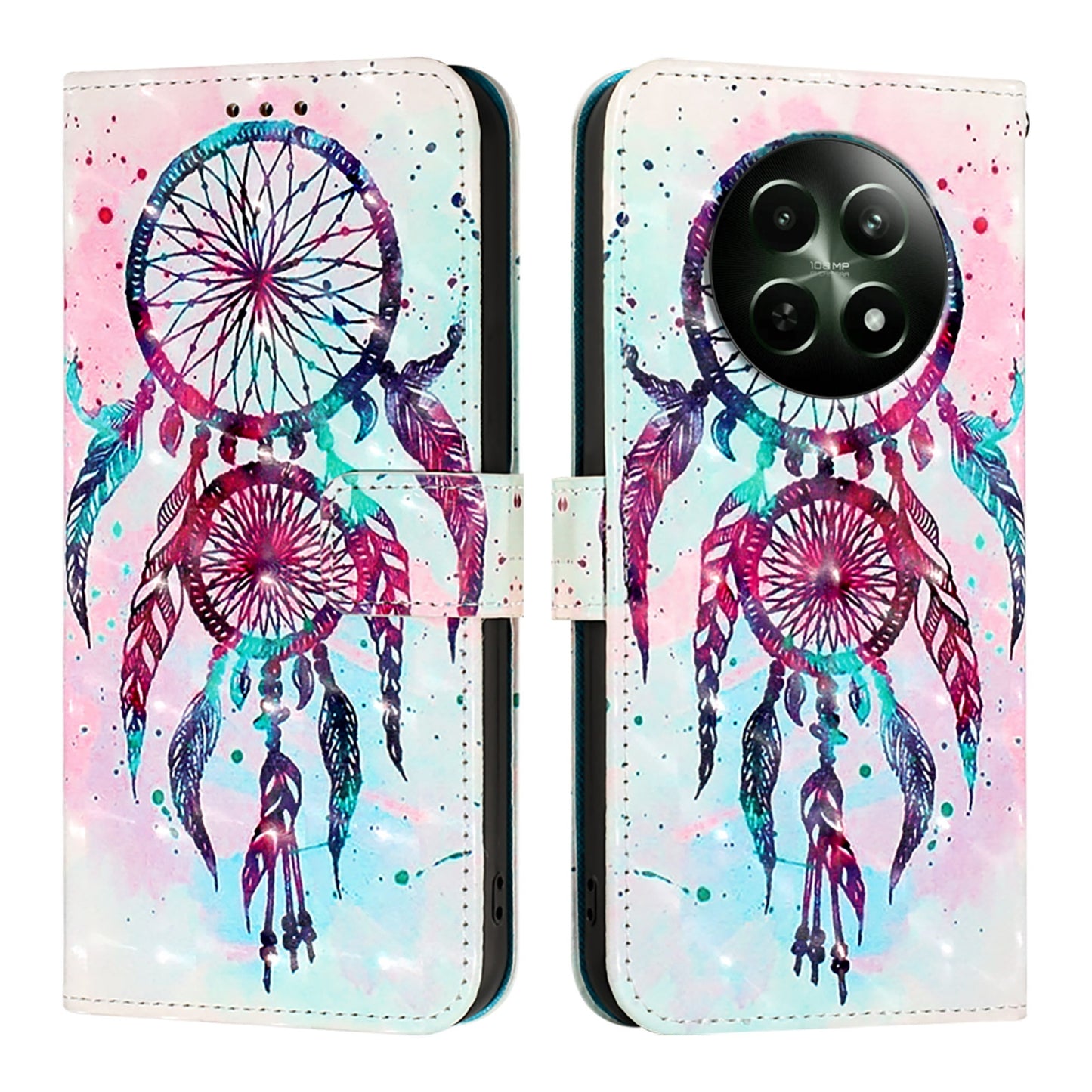 Realme 12 5G Global Leather Flip Phone Case with 3D Painted Design, Card Holder, Wallet & Stand Function - Durable Protection & Easy Access