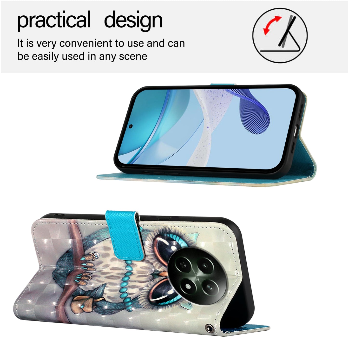 Realme 12 5G Global Leather Flip Phone Case with 3D Painted Design, Card Holder, Wallet & Stand Function - Durable Protection & Easy Access