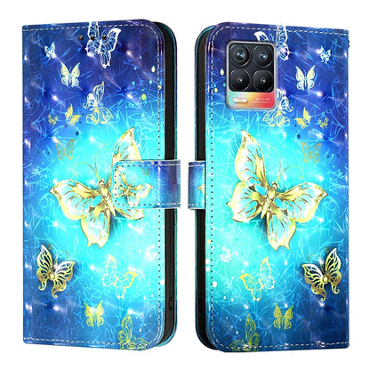 Realme 8 4G Leather Flip Phone Case with 3D Painted Design, Card Holder, Wallet & Stand Function - Durable Protection & Easy Access