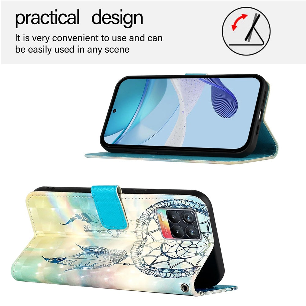 Realme 8 4G Leather Flip Phone Case with 3D Painted Design, Card Holder, Wallet & Stand Function - Durable Protection & Easy Access