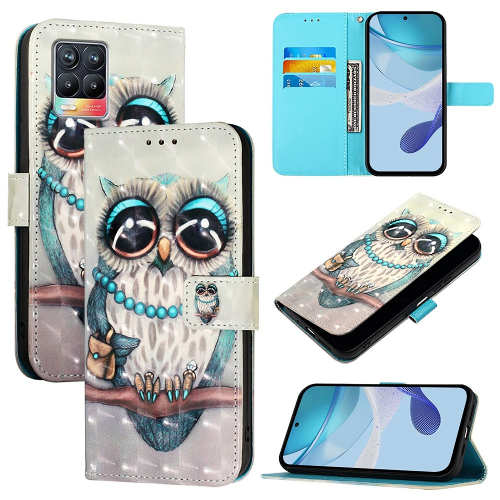 Realme 8 4G Leather Flip Phone Case with 3D Painted Design, Card Holder, Wallet & Stand Function - Durable Protection & Easy Access