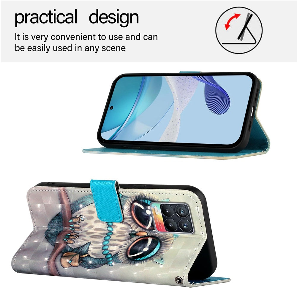 Realme 8 4G Leather Flip Phone Case with 3D Painted Design, Card Holder, Wallet & Stand Function - Durable Protection & Easy Access