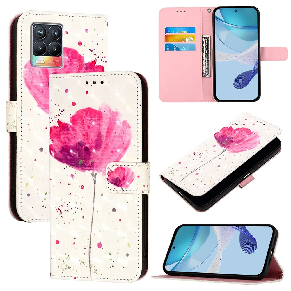 Realme 8 4G Leather Flip Phone Case with 3D Painted Design, Card Holder, Wallet & Stand Function - Durable Protection & Easy Access