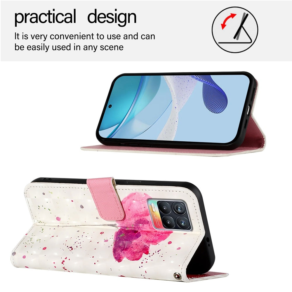 Realme 8 Pro 4G Leather Flip Phone Case with 3D Painted Design, Card Holder, Wallet & Stand Function - Durable Protection & Easy Access