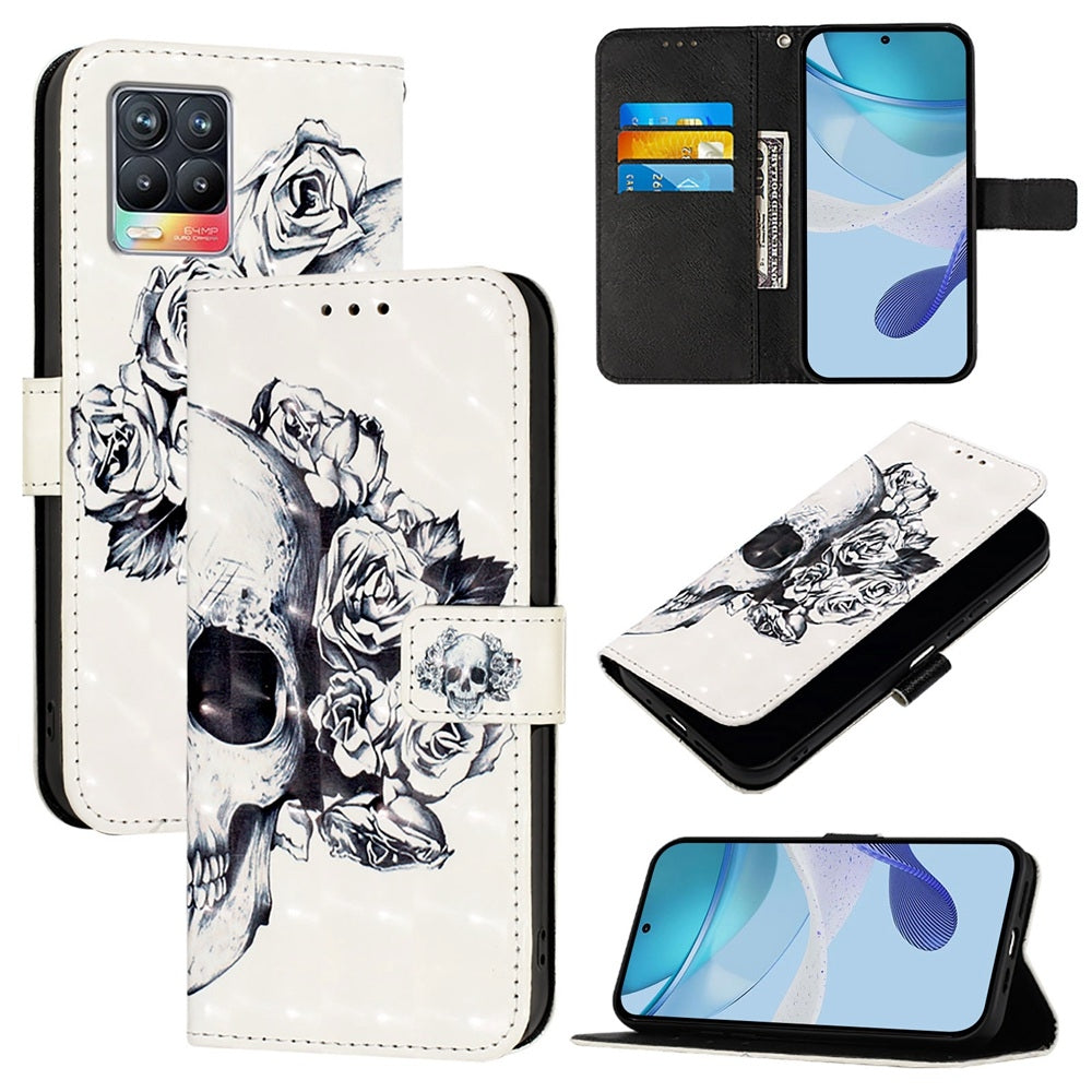 Realme 8 4G Leather Flip Phone Case with 3D Painted Design, Card Holder, Wallet & Stand Function - Durable Protection & Easy Access