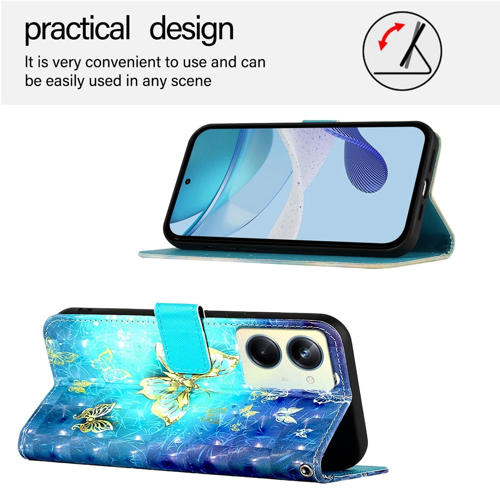 Realme 10 Pro 5G Leather Flip Phone Case with 3D Painted Design, Card Holder, Wallet & Stand Function - Durable Protection & Easy Access