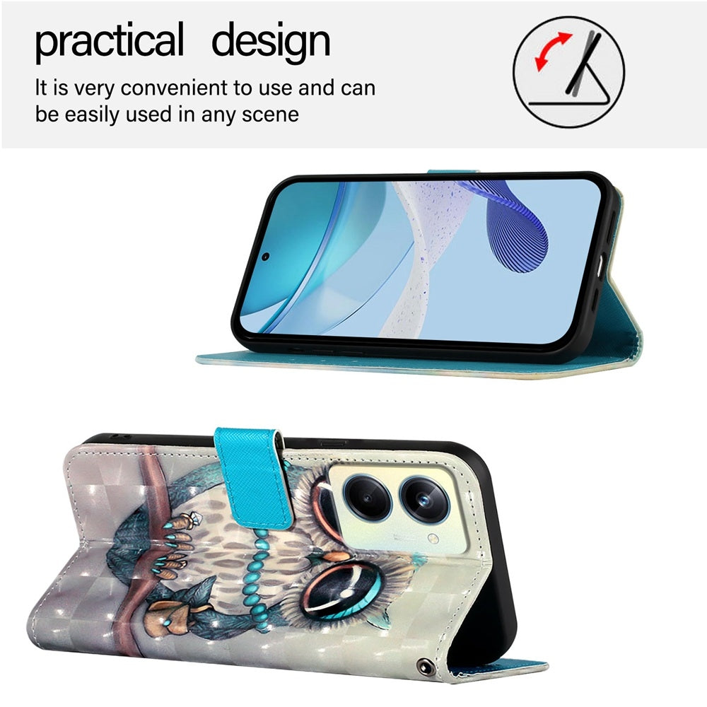 Realme 10 Pro 5G Leather Flip Phone Case with 3D Painted Design, Card Holder, Wallet & Stand Function - Durable Protection & Easy Access