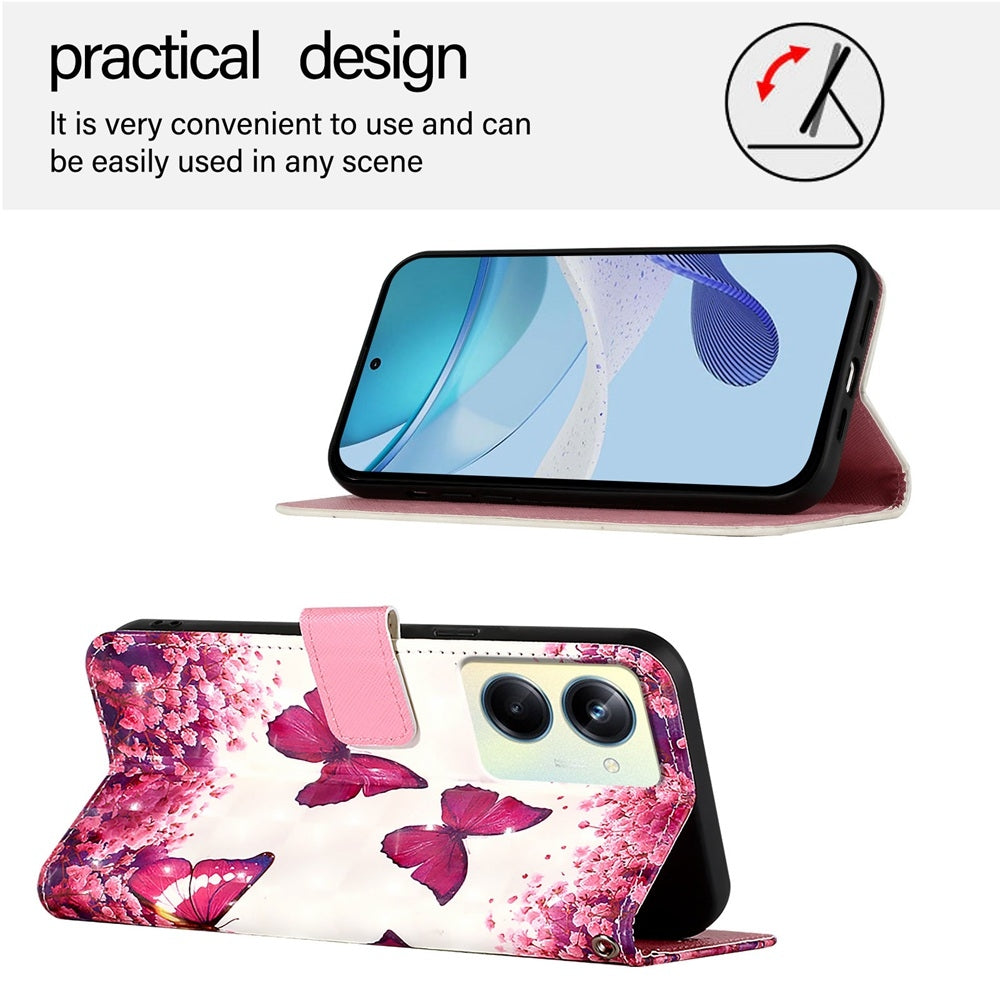 Realme 10 Pro 5G Leather Flip Phone Case with 3D Painted Design, Card Holder, Wallet & Stand Function - Durable Protection & Easy Access