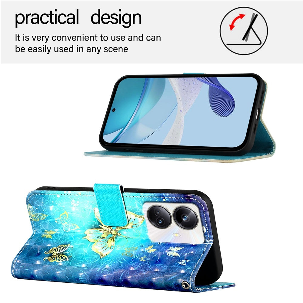 Realme 10 Pro+ 5G Leather Flip Phone Case with 3D Painted Design, Card Holder, Wallet & Stand Function - Durable Protection & Easy Access