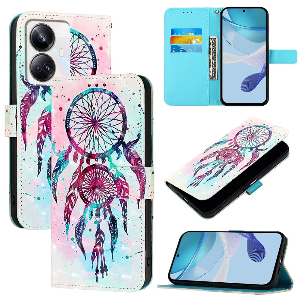 Realme 10 Pro+ 5G Leather Flip Phone Case with 3D Painted Design, Card Holder, Wallet & Stand Function - Durable Protection & Easy Access