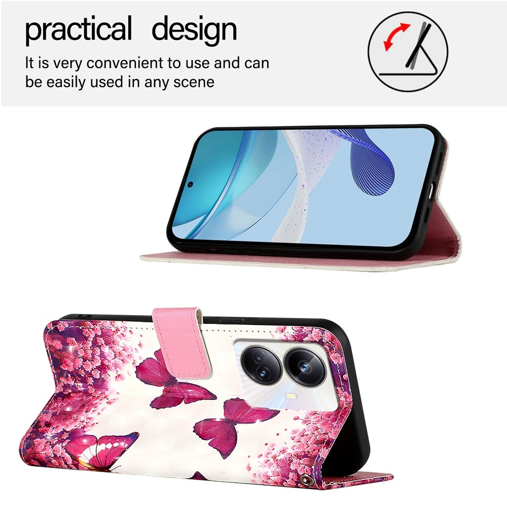 Realme 10 Pro+ 5G Leather Flip Phone Case with 3D Painted Design, Card Holder, Wallet & Stand Function - Durable Protection & Easy Access