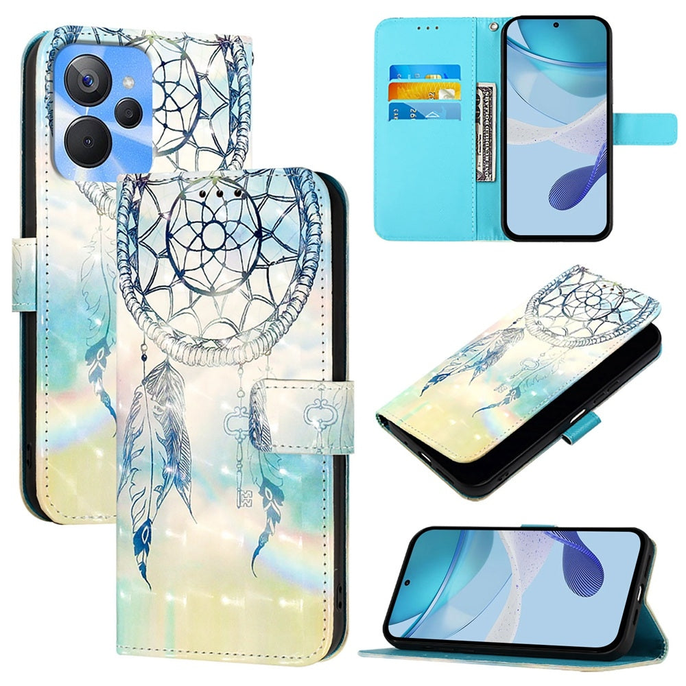 Realme 10T Leather Flip Phone Case with 3D Painted Design, Card Holder, Wallet & Stand Function - Durable Protection & Easy Access