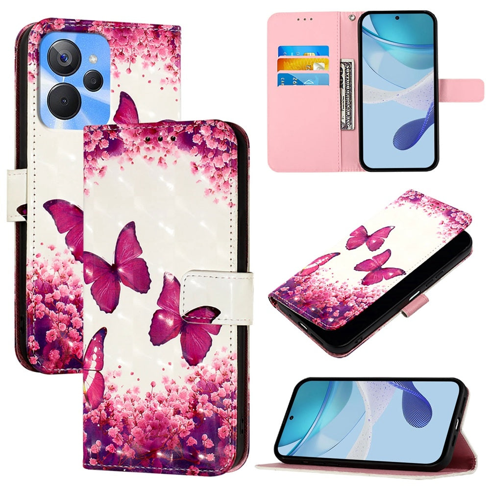 Realme 10s Leather Flip Phone Case with 3D Painted Design, Card Holder, Wallet & Stand Function - Durable Protection & Easy Access