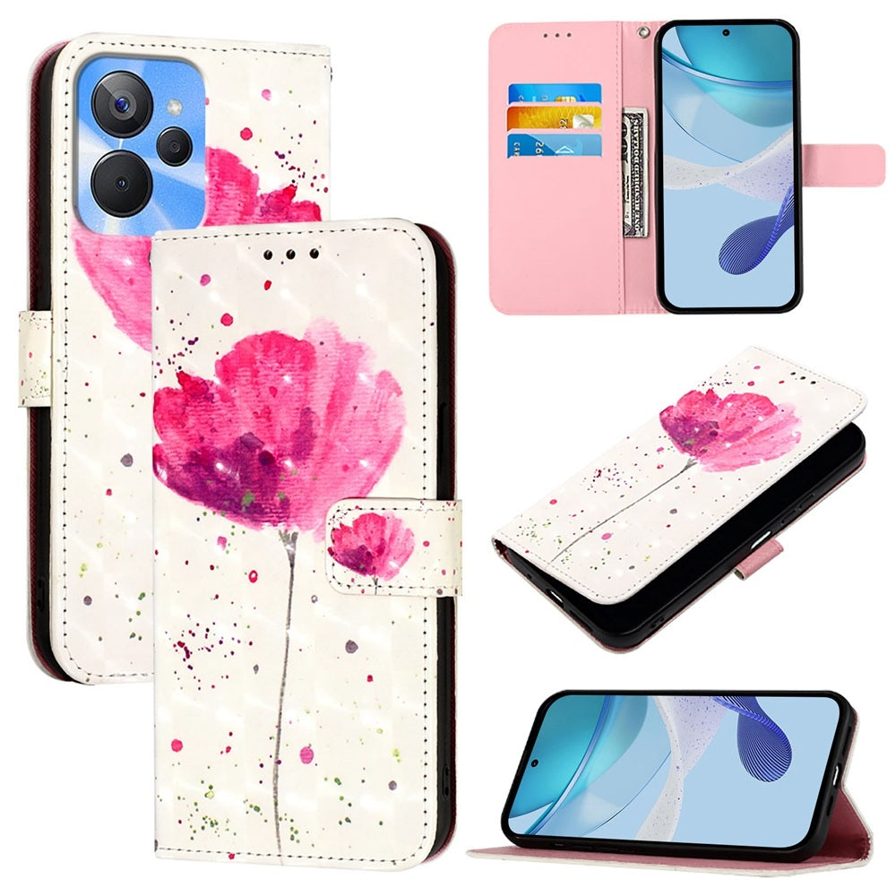 Realme 10s Leather Flip Phone Case with 3D Painted Design, Card Holder, Wallet & Stand Function - Durable Protection & Easy Access