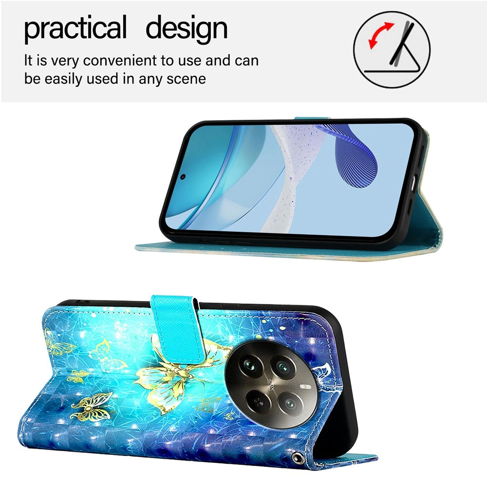 Realme 12 Pro+ Leather Flip Phone Case with 3D Painted Design, Card Holder, Wallet & Stand Function - Durable Protection & Easy Access