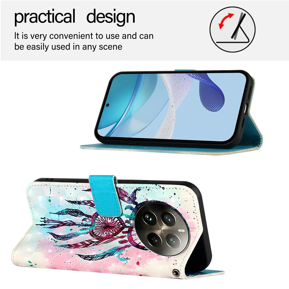 Realme 12 Pro Leather Flip Phone Case with 3D Painted Design, Card Holder, Wallet & Stand Function - Durable Protection & Easy Access