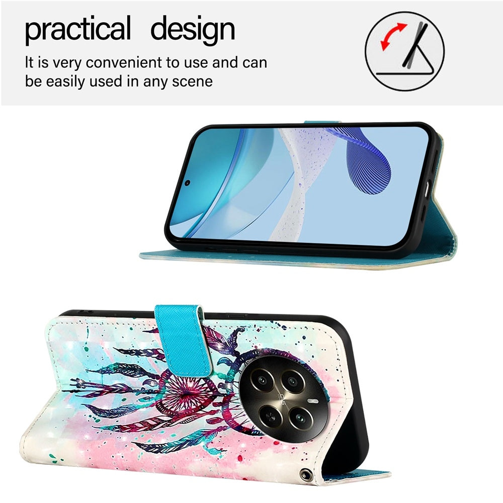 Realme 12+ Leather Flip Phone Case with 3D Painted Design, Card Holder, Wallet & Stand Function - Durable Protection & Easy Access