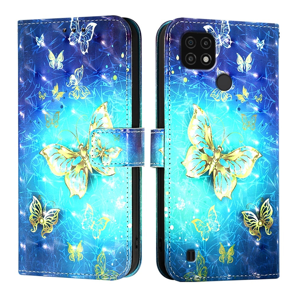 Realme C21 Leather Flip Phone Case with 3D Painted Design, Card Holder, Wallet & Stand Function - Durable Protection & Easy Access