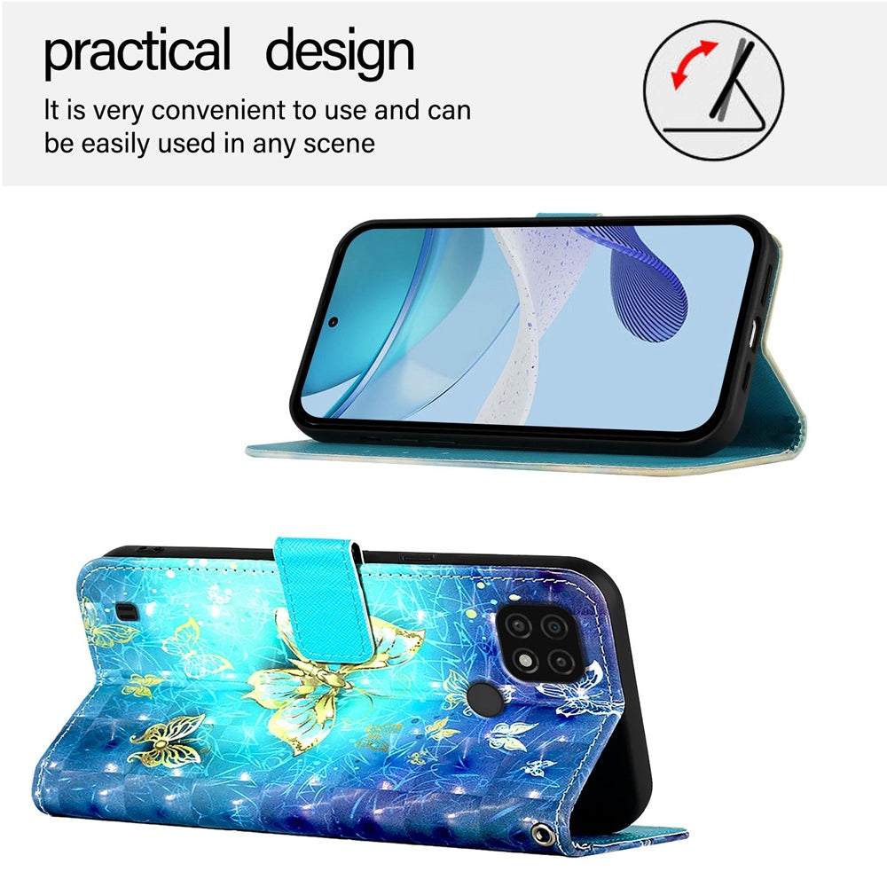 Realme C21 Leather Flip Phone Case with 3D Painted Design, Card Holder, Wallet & Stand Function - Durable Protection & Easy Access