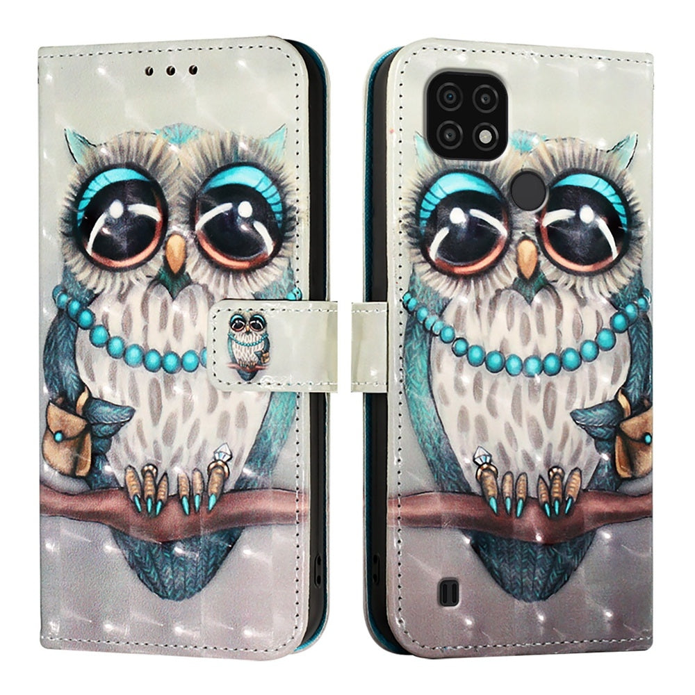 Realme C21 Leather Flip Phone Case with 3D Painted Design, Card Holder, Wallet & Stand Function - Durable Protection & Easy Access