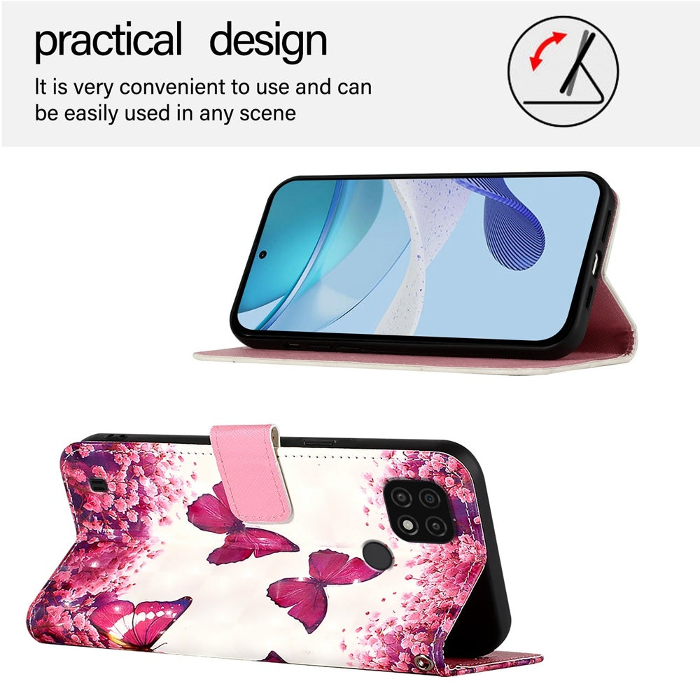 Realme C21 Leather Flip Phone Case with 3D Painted Design, Card Holder, Wallet & Stand Function - Durable Protection & Easy Access