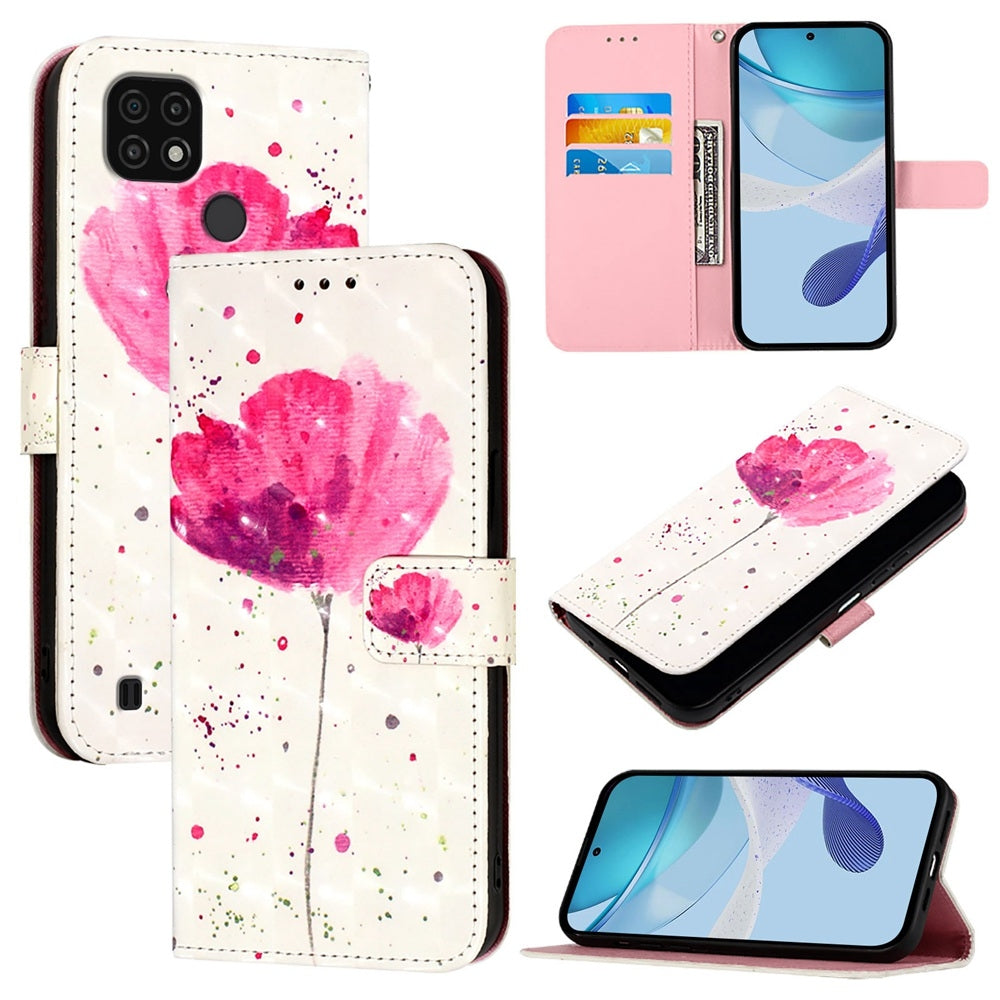 Realme C21 Leather Flip Phone Case with 3D Painted Design, Card Holder, Wallet & Stand Function - Durable Protection & Easy Access