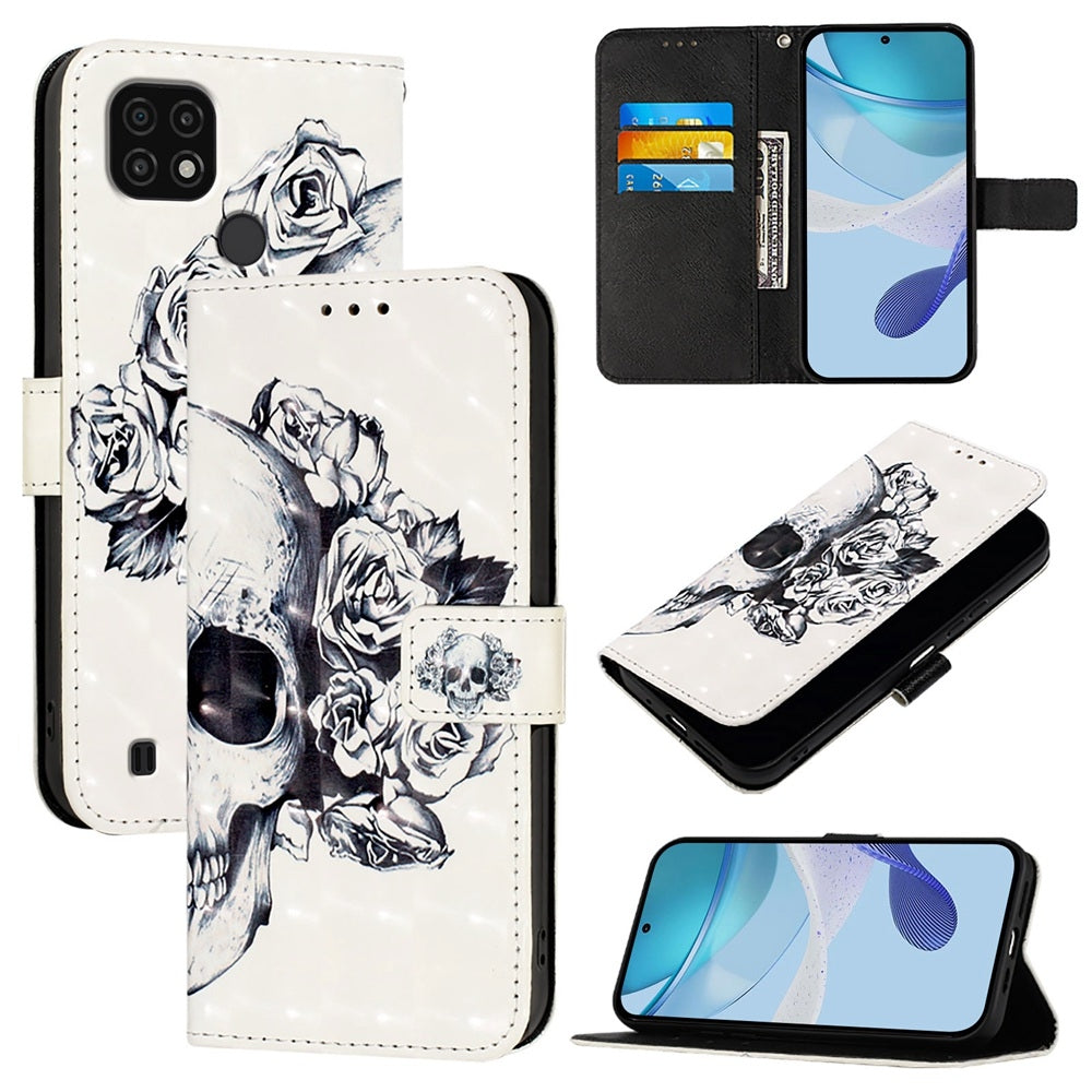 Realme C21 Leather Flip Phone Case with 3D Painted Design, Card Holder, Wallet & Stand Function - Durable Protection & Easy Access