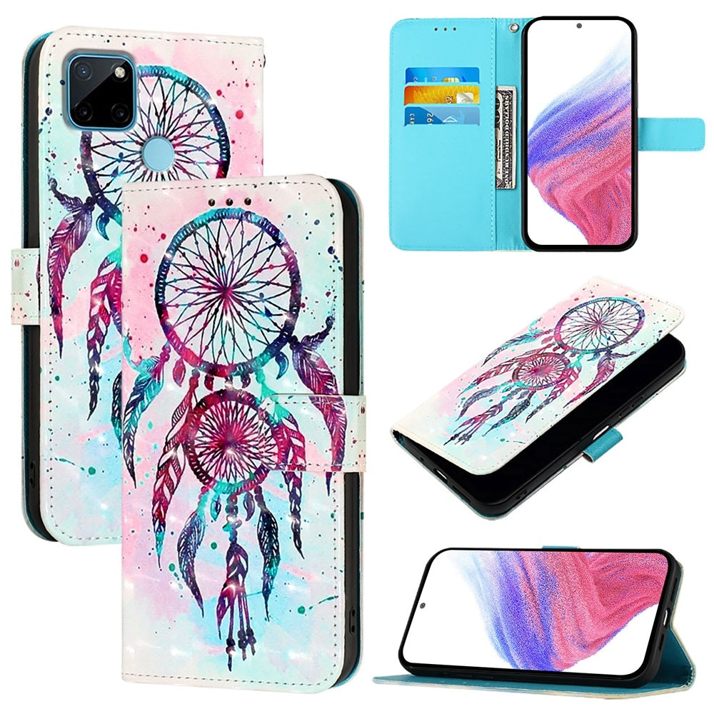 Realme C21Y Leather Flip Phone Case with 3D Painted Design, Card Holder, Wallet & Stand Function - Durable Protection & Easy Access