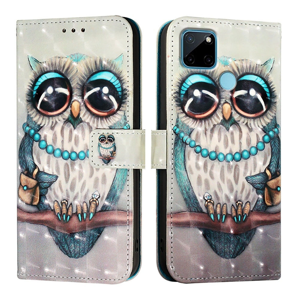 Realme C21Y Leather Flip Phone Case with 3D Painted Design, Card Holder, Wallet & Stand Function - Durable Protection & Easy Access