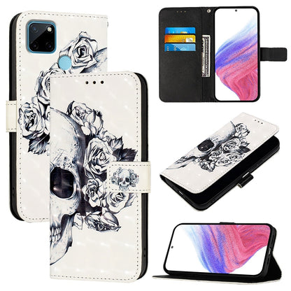 Realme C21Y Leather Flip Phone Case with 3D Painted Design, Card Holder, Wallet & Stand Function - Durable Protection & Easy Access