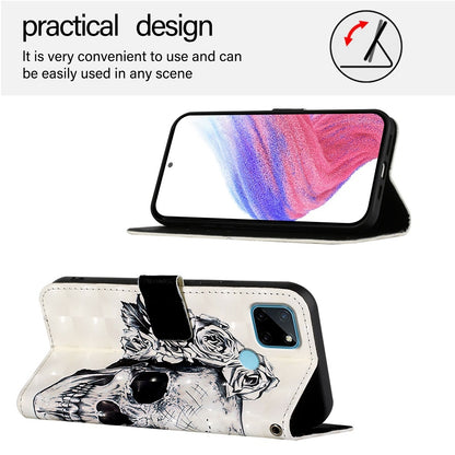 Realme C21Y Leather Flip Phone Case with 3D Painted Design, Card Holder, Wallet & Stand Function - Durable Protection & Easy Access