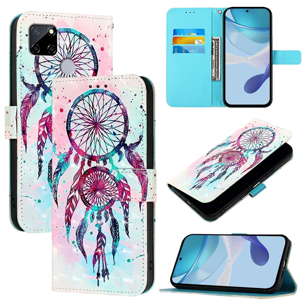 Realme C25 Leather Flip Phone Case with 3D Painted Design, Card Holder, Wallet & Stand Function - Durable Protection & Easy Access
