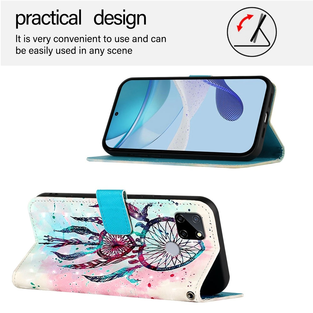 Realme C25 Leather Flip Phone Case with 3D Painted Design, Card Holder, Wallet & Stand Function - Durable Protection & Easy Access