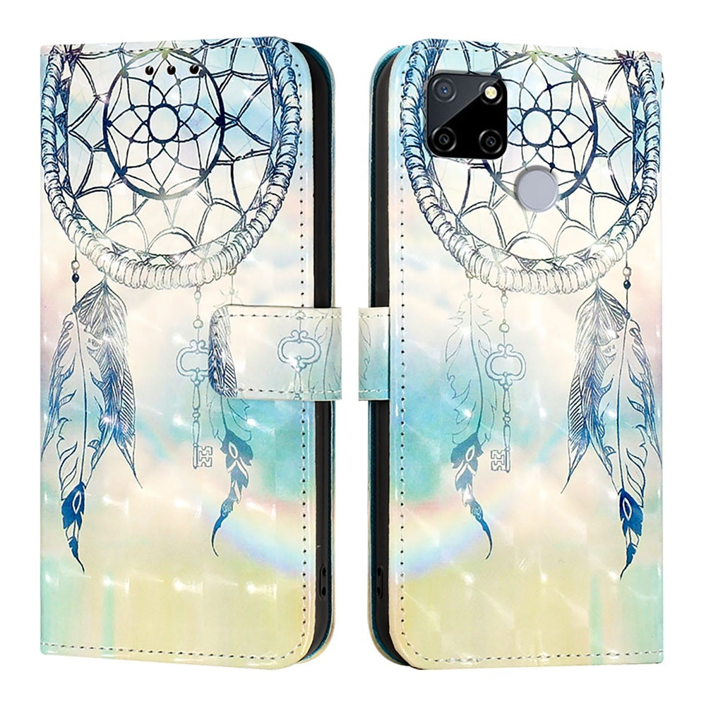 Realme C12 Leather Flip Phone Case with 3D Painted Design, Card Holder, Wallet & Stand Function - Durable Protection & Easy Access