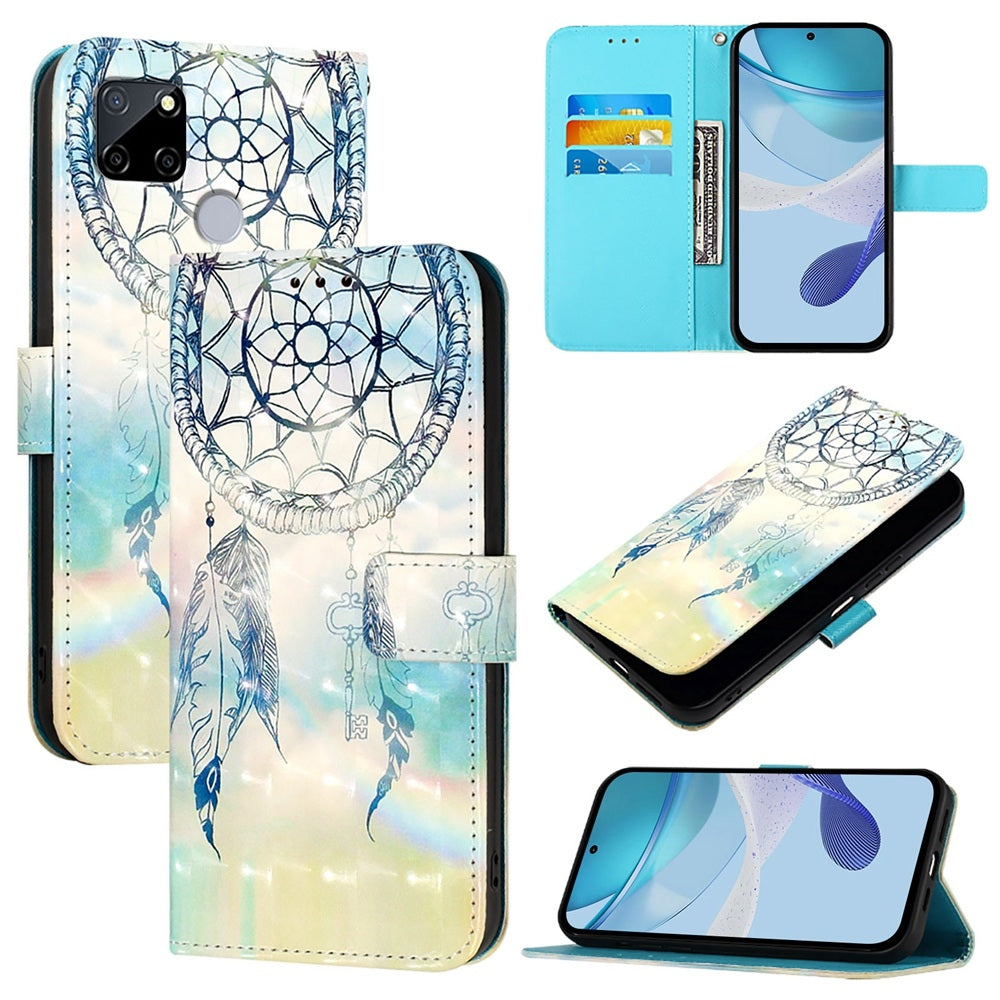Realme C15 Leather Flip Phone Case with 3D Painted Design, Card Holder, Wallet & Stand Function - Durable Protection & Easy Access