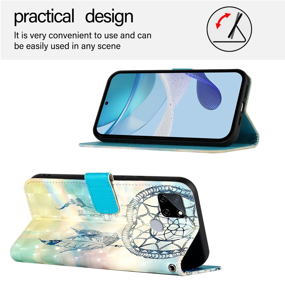 Realme C25s Leather Flip Phone Case with 3D Painted Design, Card Holder, Wallet & Stand Function - Durable Protection & Easy Access